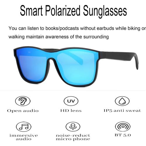 Blue Open Ear Smart Glasses Bluetooth Sunglasses Audio Sunglasses for Men Handfree Calls Music for iPhone Huawei Xiaomi