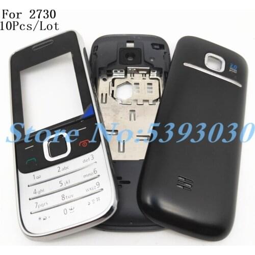 10Pcs Original Full Housing For Nokia 2730C 2730 Front Faceplate Frame Cover Case+Back cover/battery door cover+Keypad + Logo