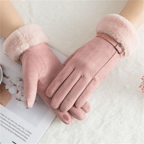 Full Finger Gloves Female Mittens Gloves Clothing Accessories Solid Color Winter Women Double Layer Padded Warm Gloves