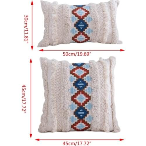 Handmade Embroidered Tufted Pillow Ethnic Weave Cushion Home Decor Backrest Boho Pillow for Sofa Bed Couch Decorative Home N1HF