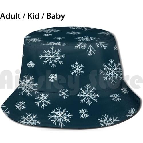 Psychedelic Blue Christmas Trippy Snowflake Pattern Karen - Anne Geddes Bucket Hat Adult kid baby Beach Sun Hats Snow Flake