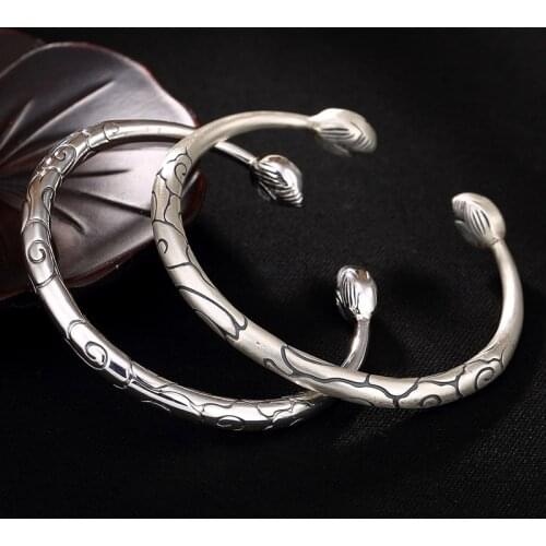 Ways Open Personality Matte Lotus Female Solid Sterling Silver Bracelets Bracelets Wholesale