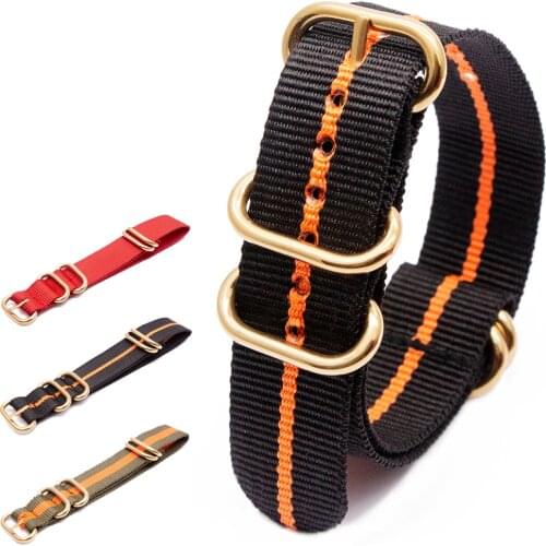 For NATO ZULU Watch Band 18MM 20MM 22MM 24MM with Stainless Steel 5 Rings Buckle Gold Color Sport Durable Nylon Strap