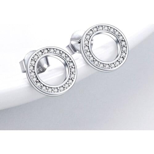 New CZ 925 Sterling Silver Circle Round Zircon Stud Earrings Jewelry Gift for women