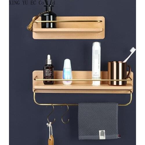 Japanese-style Storage Rack-free Perforated Wall-mounted Storage Rack Black Walnut Solid Wood Towel Rack Bathroom Accessories