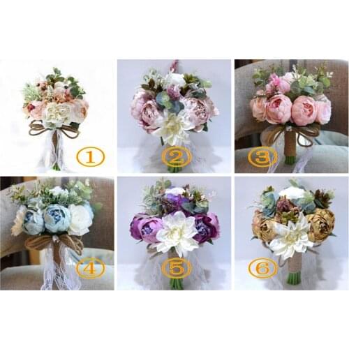 European Style Bridal Bouquets Colorful Pink, Red, Purple, Blue Bouquets Satin with Lace Bouquets Free Shipping