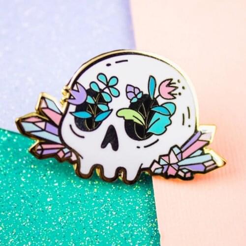 Gorgeous Rainbow Crystal Floral Flower Skull Enamel Brooch Pins Badge Lapel Pins Brooches Metal Fashion Jewelry Accessories