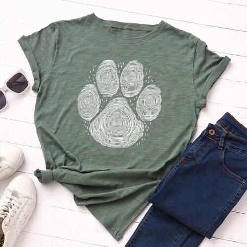 Summer Cotton Women T Shirt S-5XL Plus Size Short Sleeve Bear Paw Print Tees Tops Casual Simple O-Neck Female TShirts