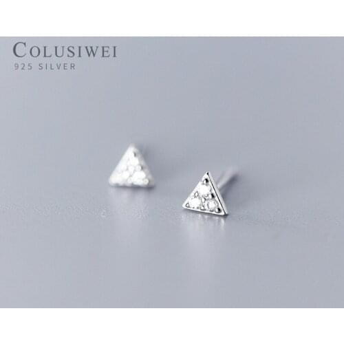 COLUSIWEI 925 Sterling Silver Dazzling Clear CZ Tiny Triangle Stud Earring for Women Geometric Ear Pin Fine Jewelry Party Gift