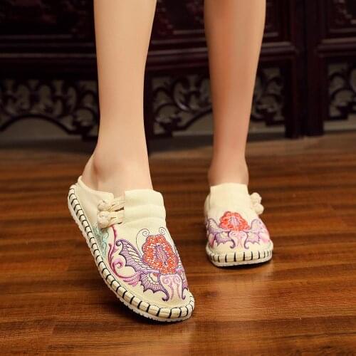 YourSeason Flower Embroidered Ladies Canvas Espadrilles Flat Shoes Bohemian Vintage Women Comfort Close Toe Summer Slippers