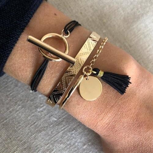 Black Tassel Pendant Bracelet Gold Color Hand Chains Set Female Bangle&bracelets for Women 2019 Fashion Jewelry New Arrival