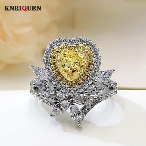Retro 925 Sterling Silver 1 Karat Heart Shaped Topaz High Carbon Diamond Princess Queen Ring for Women Charms Party Fine Jewelry