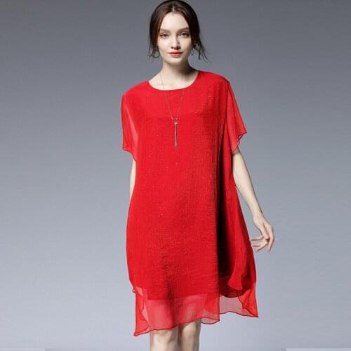 Summer new womens loose show slim Chiffon dresses Iron silver glitter Elegant dress short sleeve crew neck fashion mini dress