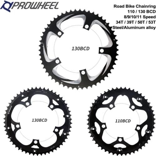 PROWHEEL 130BCD 110BCD 34/39/50/53T Road Bicycle Chainring Sprocket 8/9/10/11 Speed Chainwheel for Double Speed Crank Arms