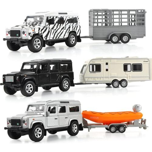 1:36 Diecast Model Toy Rover Defender Trailer SUV Pull Back Car With Sound & Light Toy Cars Kid Toys For Children Gifts Boy