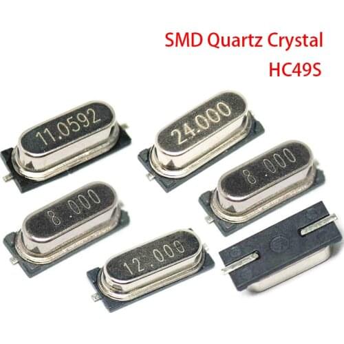 10PCS 4Mhz 6Mhz 8Mhz 12Mhz 16Mhz 20Mhz 24Mhz 4.000mhz 8.000mhz SMD Quartz Crystal Resonator Passive Oscillator HC49S