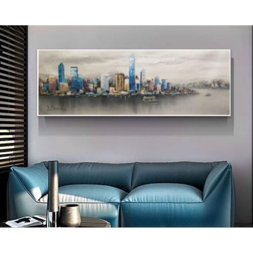 100% Hand Painted Abstract Oil Painting Hong Kong seascape On Canvas Wall Art Picture Living Room Home Decoration