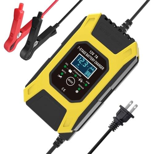 12V 7A Pulse Battery Charger Digital LCD Display Motorcycle Car Battery Charger AGM GEL WET Lead Acid Smart Fast Battery Charger