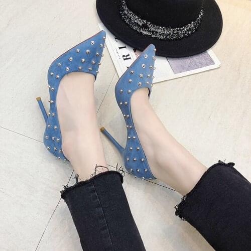 2020 New High Heels Flock Pointed Sexy Female Spring Casual Shoes Mujer Zapatos Mujer Pumps Luxury Shoes Women Femeninas W37-76