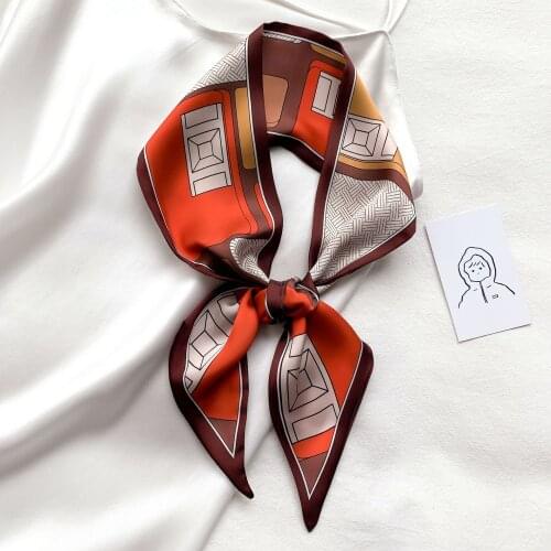 2021 Spring Summer New Silk Skinny Scarf for Women Handle Bag Ribbon Tie Design Print Hairband Neck Scarves Foulard Band