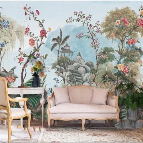 Milofi custom 3D wallpaper mural hand-painted retro courtyard tropical plants living room bedroom background wall decoration pai