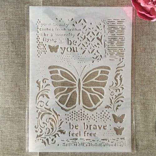 A4 29cm Brave Butterfly Words DIY Layering Stencils Wall Painting Scrapbook Coloring Embossing Album Decorative Template