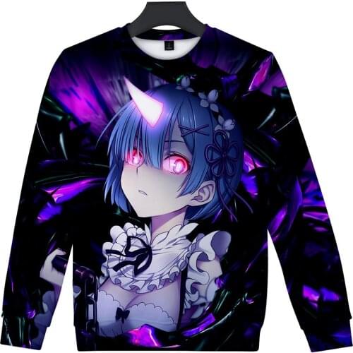 Anime Re Zero 3D Re Zero Hoodie Sweatshirt Men Women Harajuku Pullover Rem and Ram Japanese 3D Hoodies Plus Size