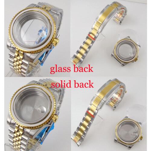 BLIGER Two Tone Gold Coated SUB Watch Case fit NH35A ETA 2836 MIYOTA 8215 821A MINGZHU 3804 Jubilee/Oyster Strap Glass Back