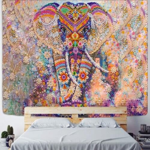 Colorful Pearl Elephant Tapestry 3D india Style Hippie Boho Wall Tapestries Mandala Fabric Mat Living Room Decor 230x180 tapiz