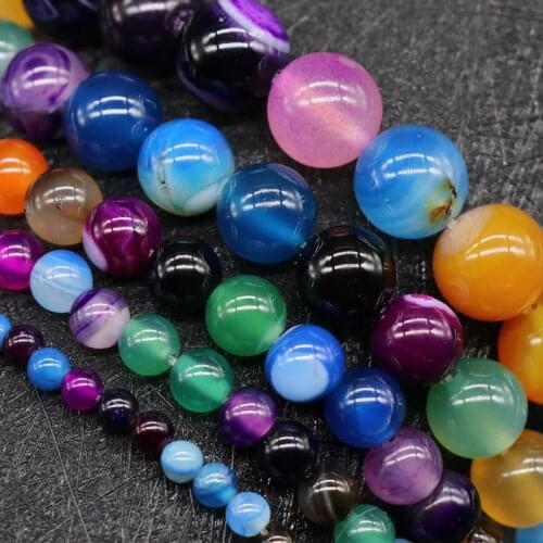 Retro Chakra Colorful Agates Round Ball Beads Natural Veins Rainbow Agates Beads DIY Making Accessories Healing Jewelry Beads
