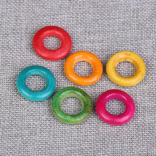 100pcs/lot 20 25mm Mixed Color Wooden Ring Beads Wood Teething Beads for Jewelry Teethers Ring Toss Games DIY Accessories