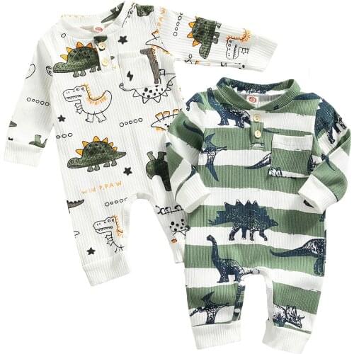 Citgeett Autumn Infant Baby Boys Girls Casual Romper Dinosaur Printed Pattern Long Sleeve Jumpsuit Clothes