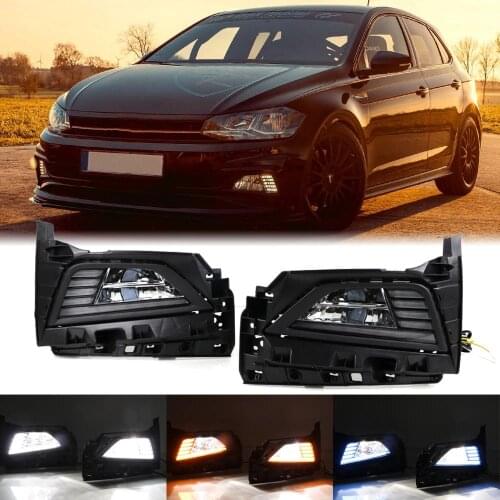 3 Color LED DRL Daytime Running Light for VW Polo 2019+ Driving Lamp Assembly with Dynamic Sequential Turning Signal + Blue Mode