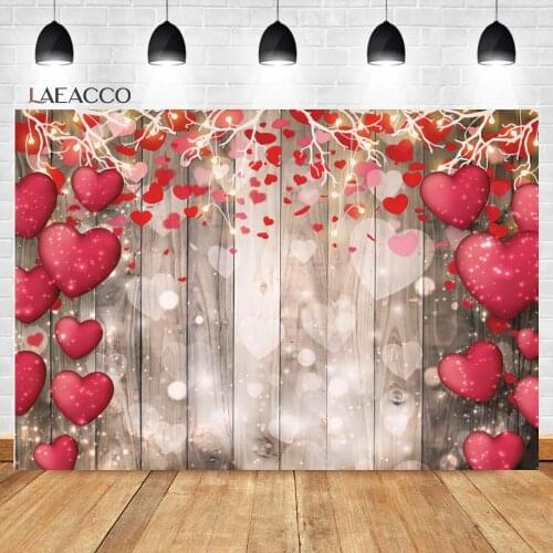 Laeacco Brown Solid Color Wooden Pank Red Love Heart Photocall Backgrounds Child Poster Portrait Customized Photography Backdrop
