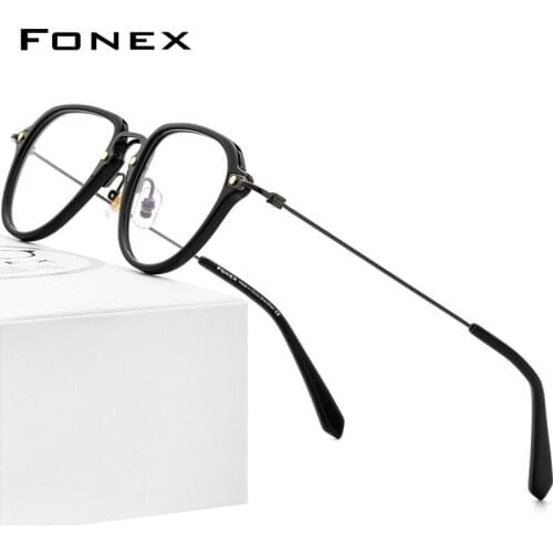 FONEX Acetate Titanium Glasses Men 2021 New Vintage Oversize Pilot Prescription Eyeglass Frame Women Spectacles Eyewear F85689