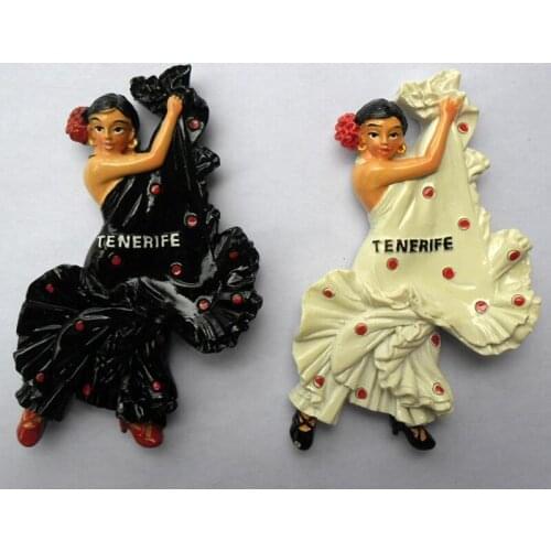 Hot Sale Handmade Painted Spanish Girl Dance 3D Fridge Magnets Tourist Souvenirs Home Decor Refrigerator Magnetic Stickers