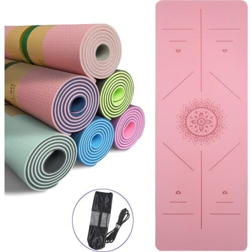 TPE Yoga Mat with Position Line Cushion Non Slip Yoga Novice Odorless Exercise Mat Two-color Fitness Gymnastics Mats 6 mm