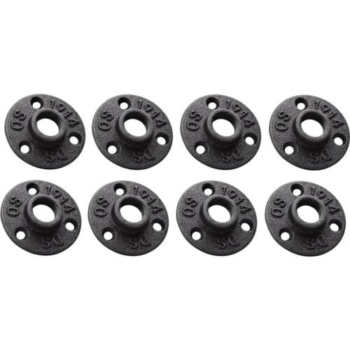 JFBL Hot 1/2 Inches Malleable Cast Iron Pipe Flange, 1/2 Inches Black Pipe Threaded Pipe Nipples, 8 Pcs