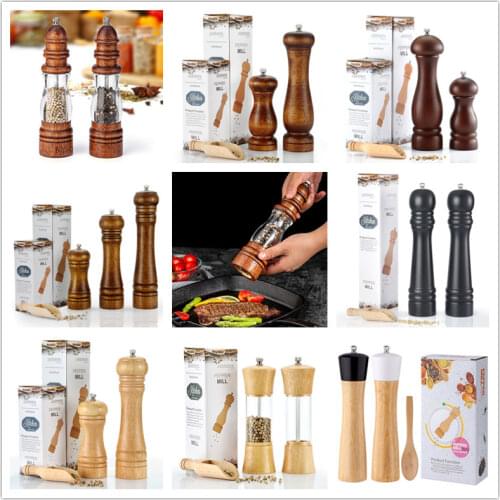 Wood Pepper Mill Pepper Grinder Handheld Seasoning Spice Grinder BBQ Tools Set Salt and Pepper Grinder Salt and Pepper Shakers