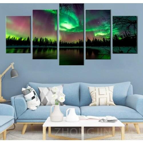 5D Diy Full Square Round Diamond Embroidery 5 pieces Green Forest Aurora Lake Trees Diamond Painting Mosaic Cross Stitch A150