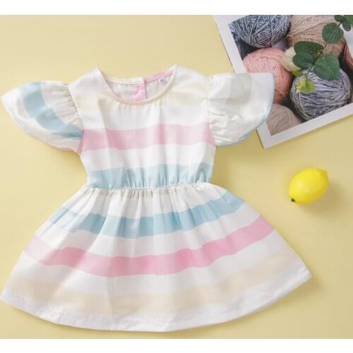 2020 new European and American spring and summer hot spot doll collar striped short sleeve girls dress