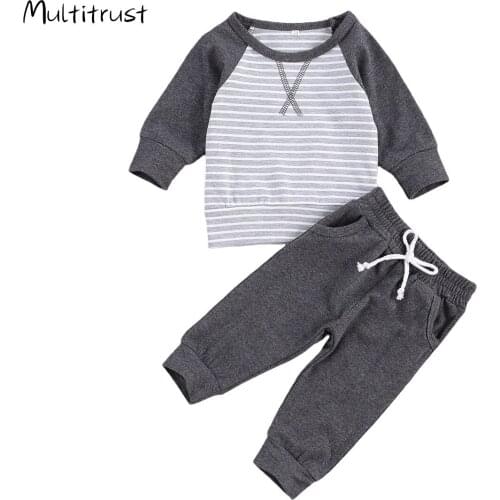 0-24M Autumn Winter Baby Girls Boys Clothes Sets Striped Long Sleeve Pullover Sweatshirt Tops Pants 1-5Y