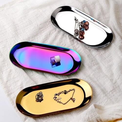 Oval Collection Plate Metal Stainless Steel Tray Cosmetics Collection Box Jewelry Tray Snack Plate Fruit Plate Desktop Organizer