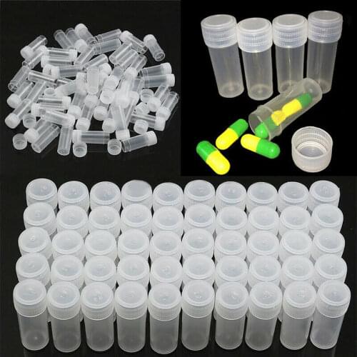 5ml Plastic Sample Bottles Mini Clear Storage Vials Case Pill Capsule Storage Containers Jars Telotst Tube Pot For Lid 50Pcs/lot