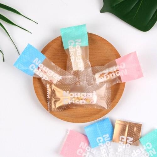 100pcs Nougat Plastic Bag Transparent Splicing Nougat Crisp Color English Decor Sugar Pack Bags Polka Dot 4In1 Sealing Bags