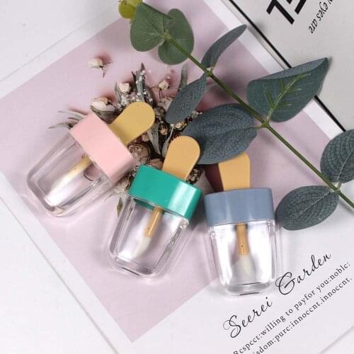 8ml Transparent Popsicle Lipgloss Tube Cosmetic Lip Gloss Oil Empty Container Packaging with Pink Green Wand