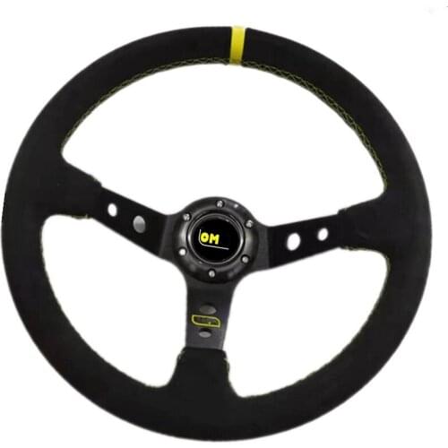 OM Refitting Racing Sports 14" Inch 350mm Steering Wheel Deep Concave Drifting Suede Leather Steering Wheels With Logo JG-SW47