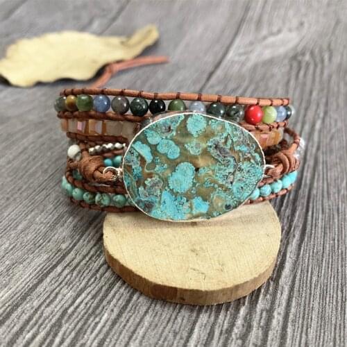 Blue Ocean Stone Bracelet Multilayer Natural Stone Bracelet Hand Woven Bohemian Bracelet Womens Gift Bracelet Charms