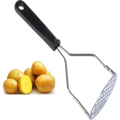 Stainless Steel Pusher / Potato Masher With Broad Mashing Plate For Smooth Mashed Potatoes Fruit Vegetable Tools Press Crusher