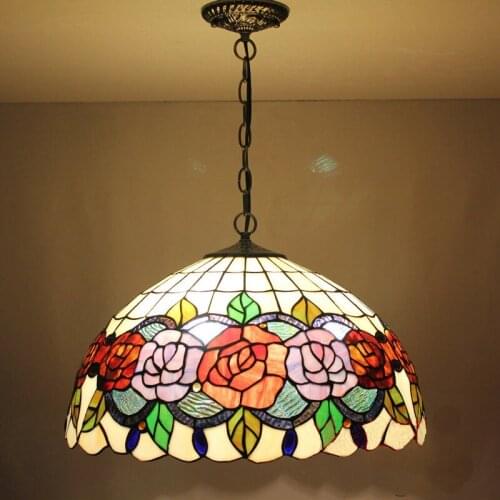 Tiffany flower Stained Glass Suspended Luminaire E27 Chain Pendant lights bar Dining Room bedroom hanging lighting